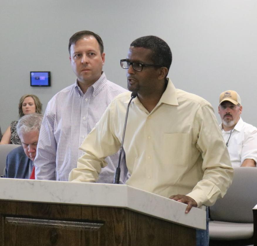 Jeremy LaCombe and Edmond Jordan at Parish Council meeting